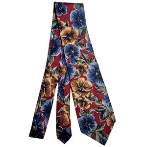 Vintage 90s Oscar de la Renta Tie Red Floral Luxury Designer Necktie Baroque